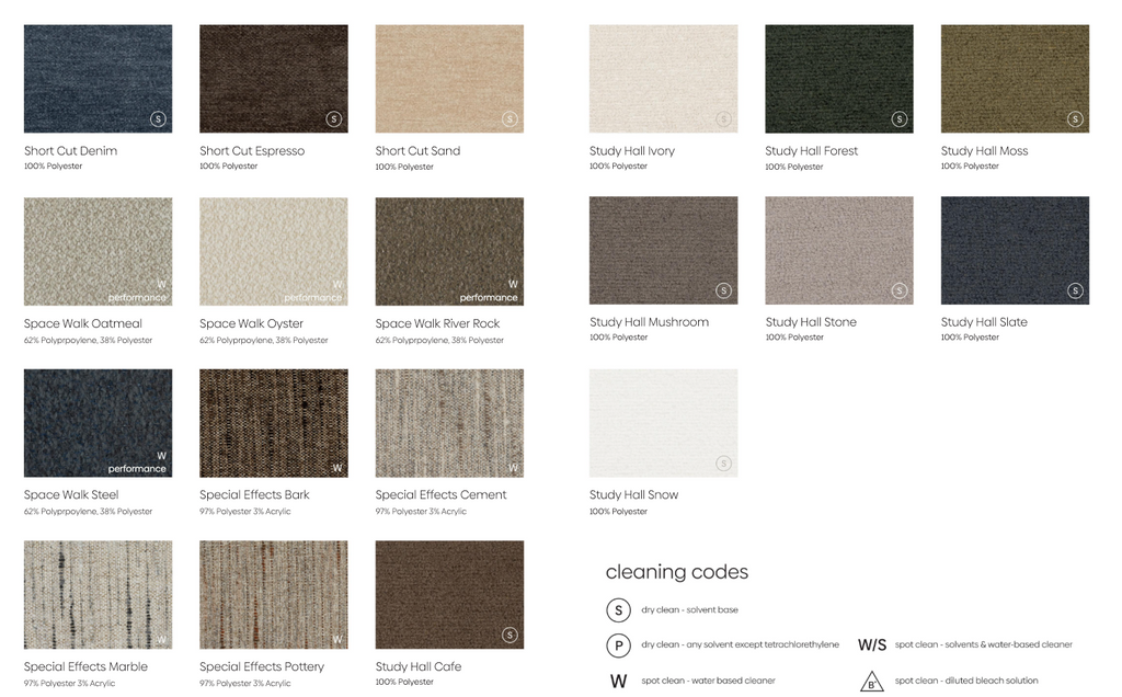 Fabric options for Basics by Moss Home Sofas