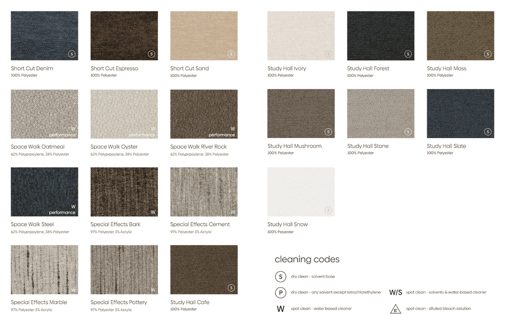 Fabric options for Basics by Moss Home Sofas