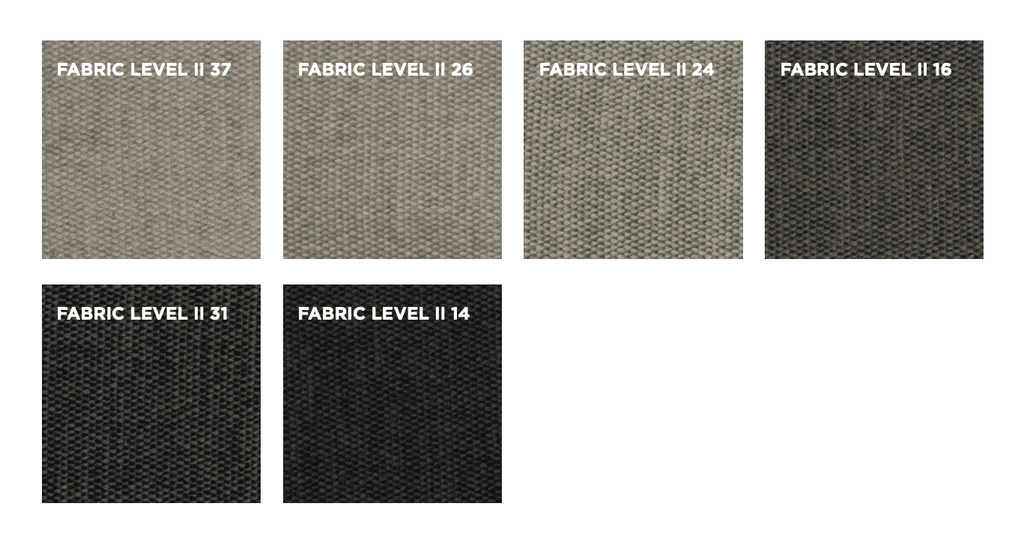 Level II fabric swatches for Eilersen Baseline Sofa, showcasing durable woven textures in modern neutral tones.