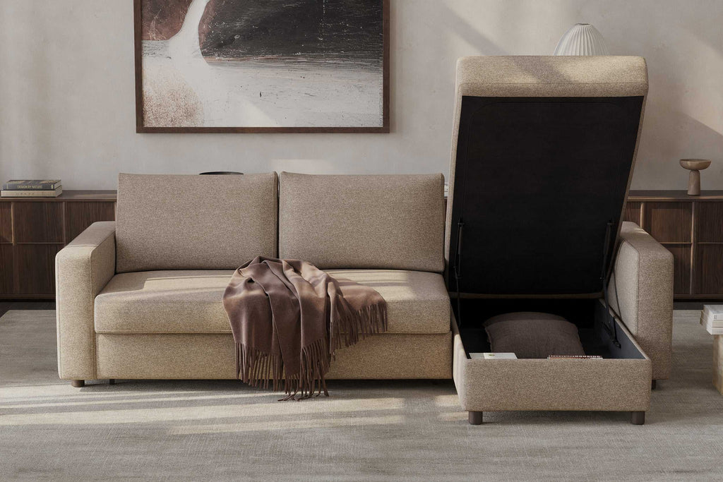 Neah Sofa Bed with Storage Chaise Lounger in Performance Fabric by Innovation Living at Trade Source by Innovation Living at Trade Source Furniture