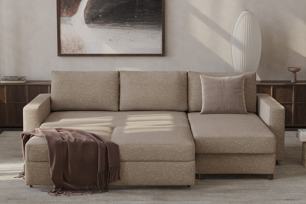 Neah Sofa Bed with Storage Chaise Lounger in Performance Fabric