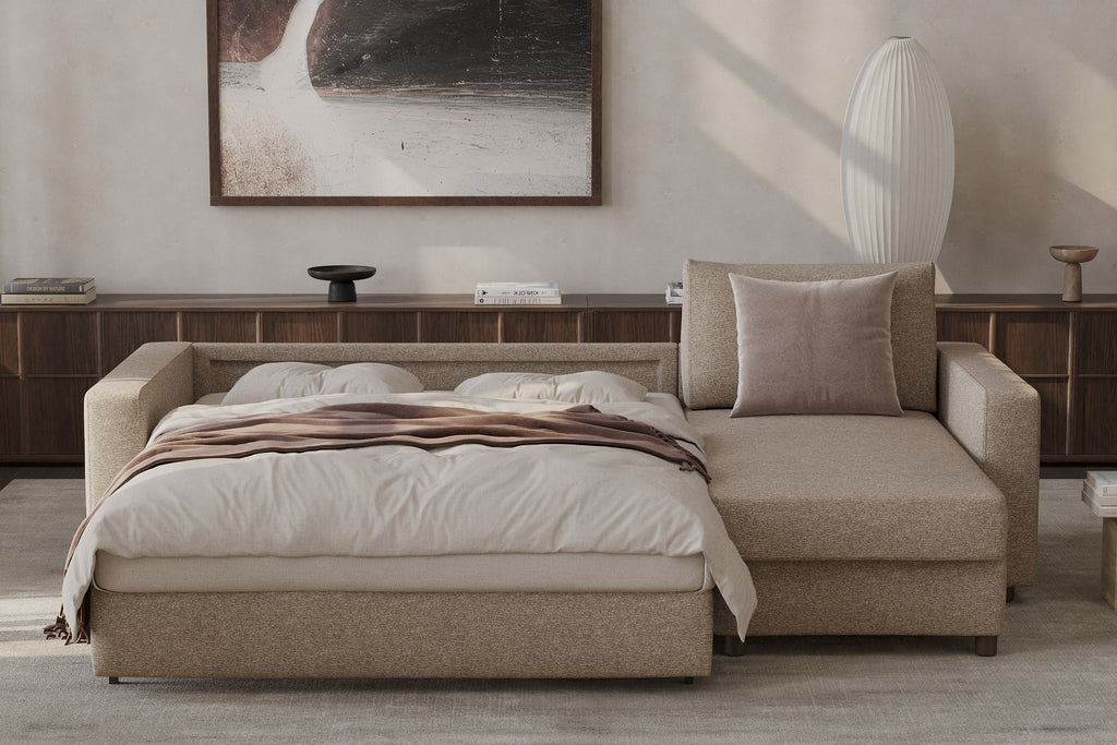 Neah Sofa Bed with Storage Chaise Lounger in Performance Fabric