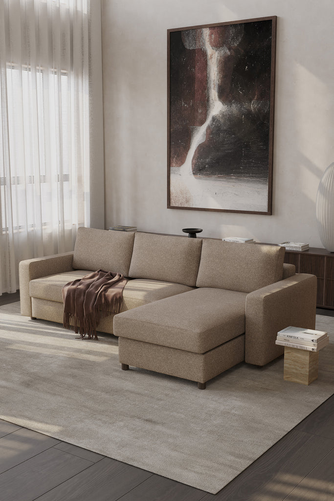 Neah Sofa Bed with Storage Chaise Lounger in Performance Fabric