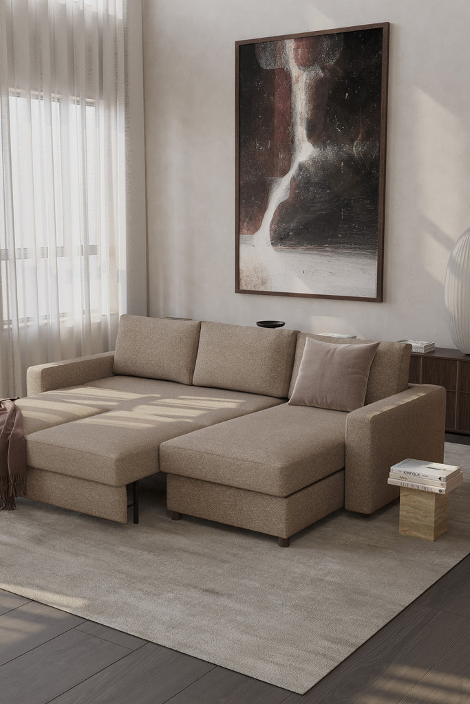 Neah Sofa Bed with Storage Chaise Lounger in Performance Fabric