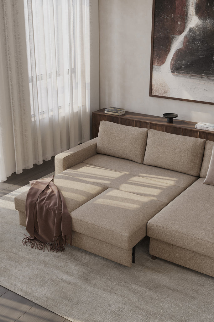 Neah Sofa Bed with Storage Chaise Lounger in Performance Fabric