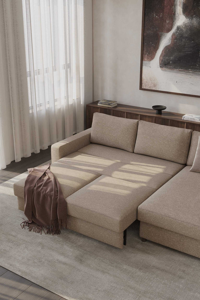 Neah Sofa Bed with Storage Chaise Lounger in Performance Fabric by Innovation Living at Trade Source by Innovation Living at Trade Source Furniture