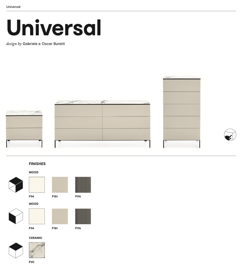 CS6096-5B Universal 6 Drawer Dresser with Legs - Calligaris