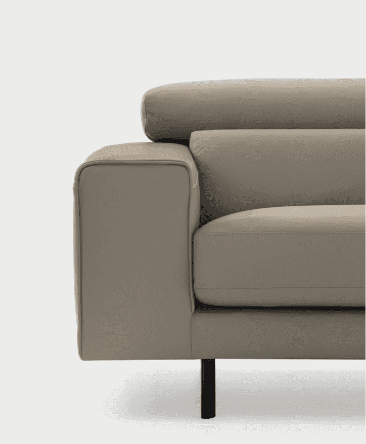 Close-up of CS346 Edgar Sofa armrest in beige leather, highlighting premium upholstery and sleek structure for contemporary interiors.