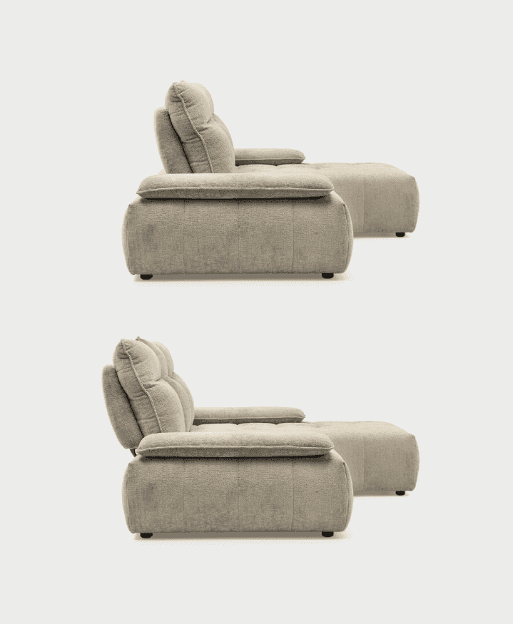 Comparison of CS3467 Equipe Sofa by Calligaris with backrests in two positions, demonstrating its adjustable sectional design.