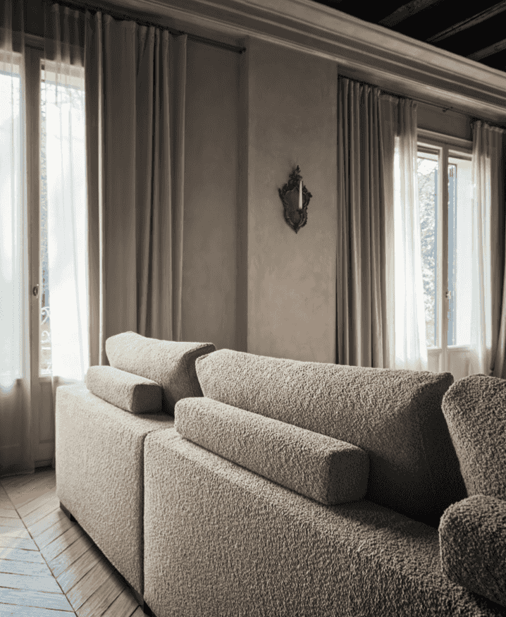 Rear view of CS348 Sierra Sofa by Calligaris highlighting adjustable headrests. Italian sectional sofa designed for ergonomic support and luxury living.