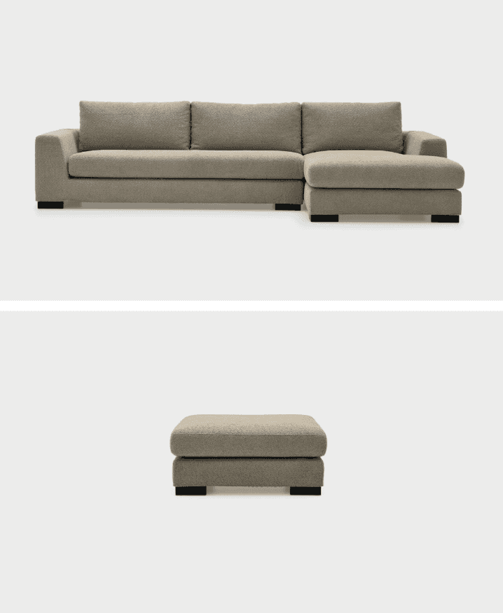 CS348 Sierra Sofa by Calligaris with matching ottoman in neutral tone. Italian sectional sofa set ideal for customizable and stylish living spaces.