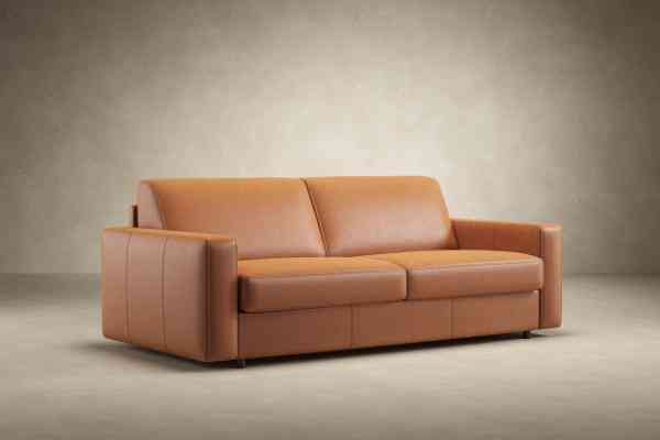 Innovation Living Carnell Leather Sleeper Sofa Bed in Martel Cognac displayed in a modern setting, ideal for contemporary interiors.