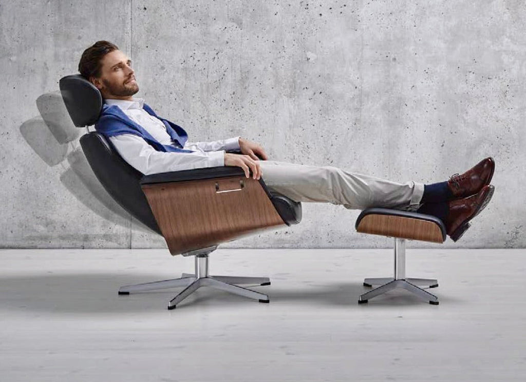 Timeout Reclining Chair and Footstool by Conform at Trade Source by Conform at Trade Source Furniture