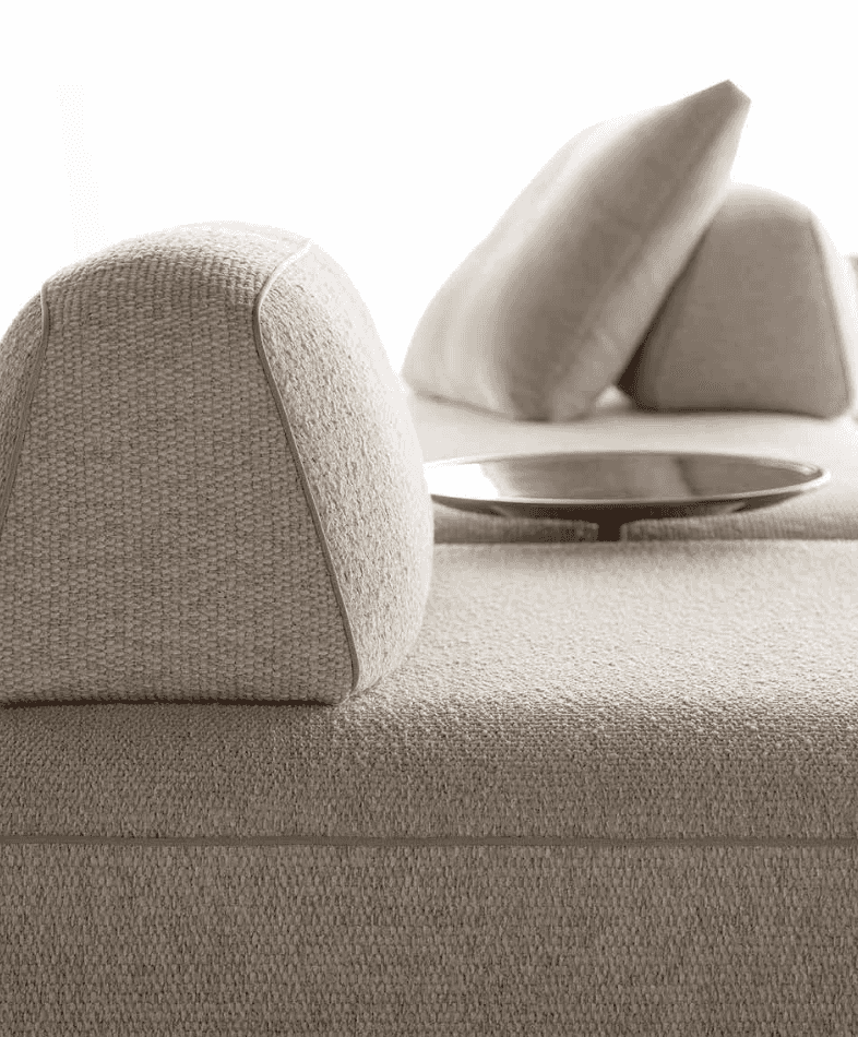 Close-up of a beige textured sofa with movable back cushions and a minimalist design, ideal for contemporary spaces - SKU: 175x125-C-MEMO