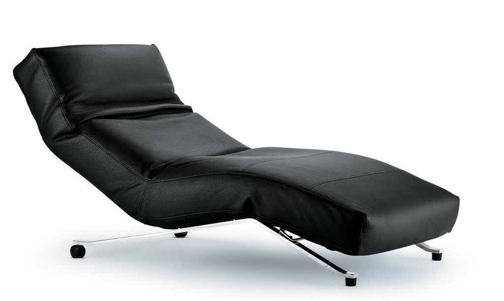 Sleek black leather Control Quick Ship Chair by Eilersen with ergonomic design and chrome legs, offered at Trade Source Furniture.