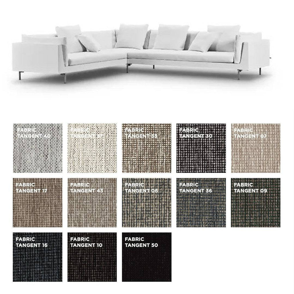 Float High Sectional Sofa by Eilersen with Tangent fabric swatches, highlighting patterned upholstery options for custom sofa orders.