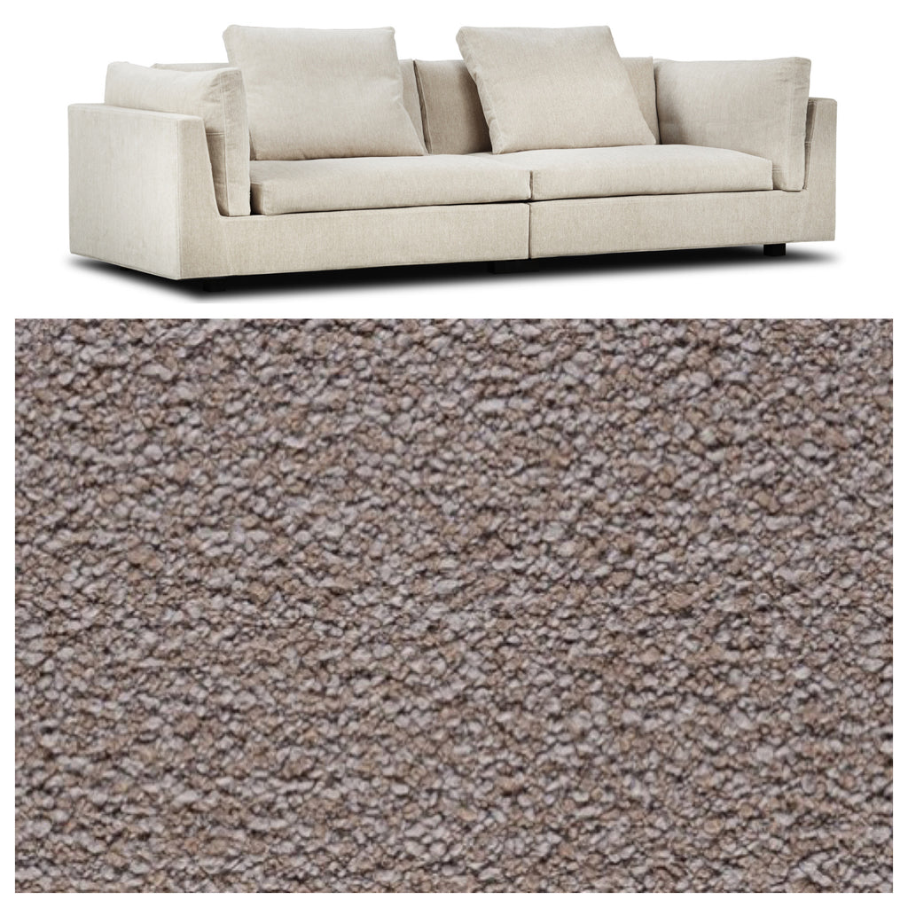 Beige Float Sofa by Eilersen with close-up of Curl 67 fabric texture. Available at Trade Source Furniture with promotional pricing.