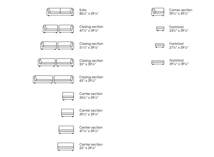 Float Sofa configuration guide by Eilersen with sectional and modular layout options. Available at Trade Source Furniture.