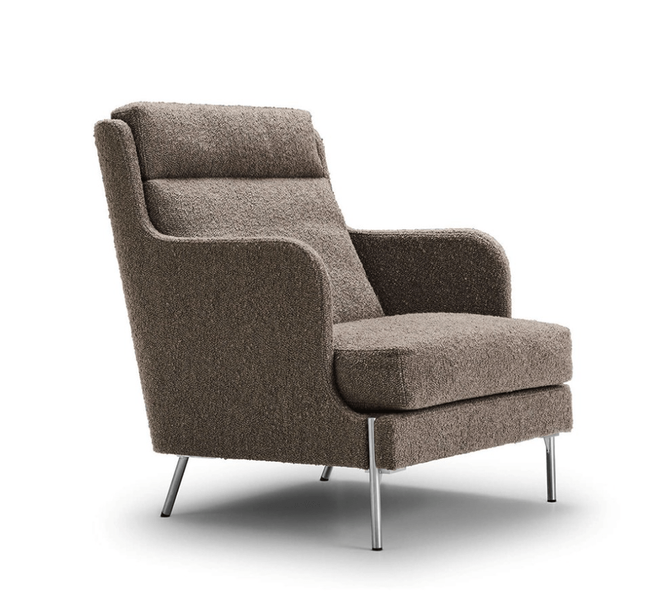 Funen High Back Chair by Eilersen in textured brown fabric, designed for ergonomic support and Scandinavian sophistication.