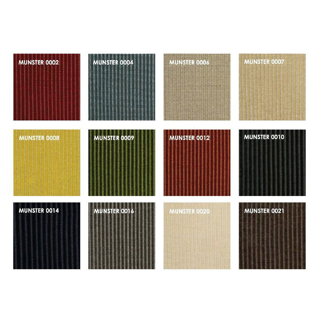 Munster fabric swatches in 12 vibrant and neutral tones for Quick Ship Lift Sofa by Eilersen, featuring ribbed texture.