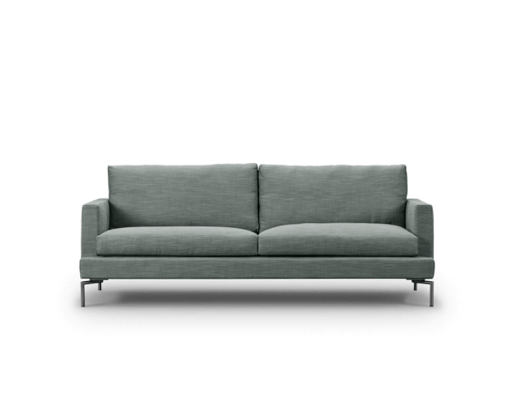 Front view of the Loft Sofa by Eilersen in green upholstery, showcasing its clean lines and minimalist design for modern furniture collections.