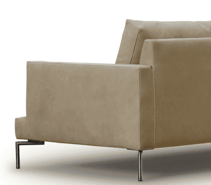 Close-up of the beige Loft Sofa by Eilersen highlighting armrest stitching and slim metal legs, perfect for luxury modern interiors.