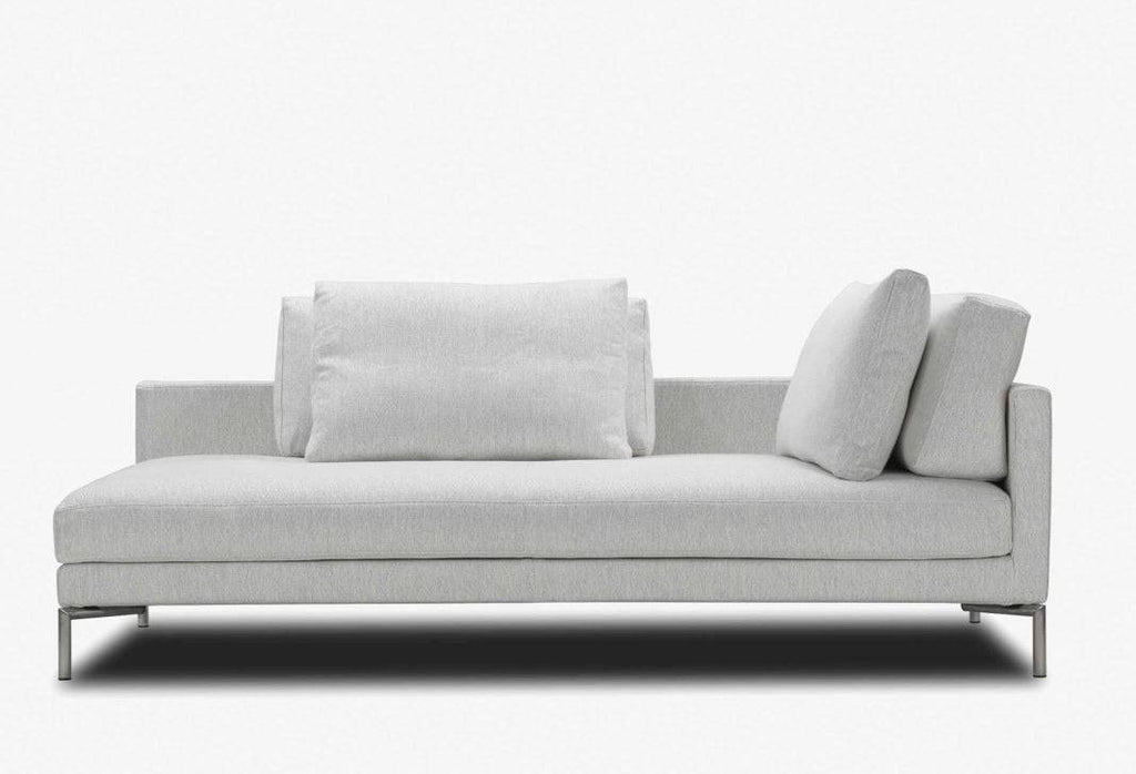 Front view of Eilersen Plano Sofa in light grey upholstery, showcasing its clean lines and minimalist Scandinavian design.