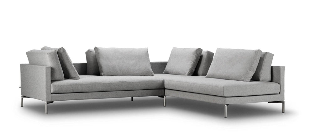 Side view of Eilersen Plano Sectional Sofa in light grey, showcasing its clean lines and Scandinavian-inspired design.