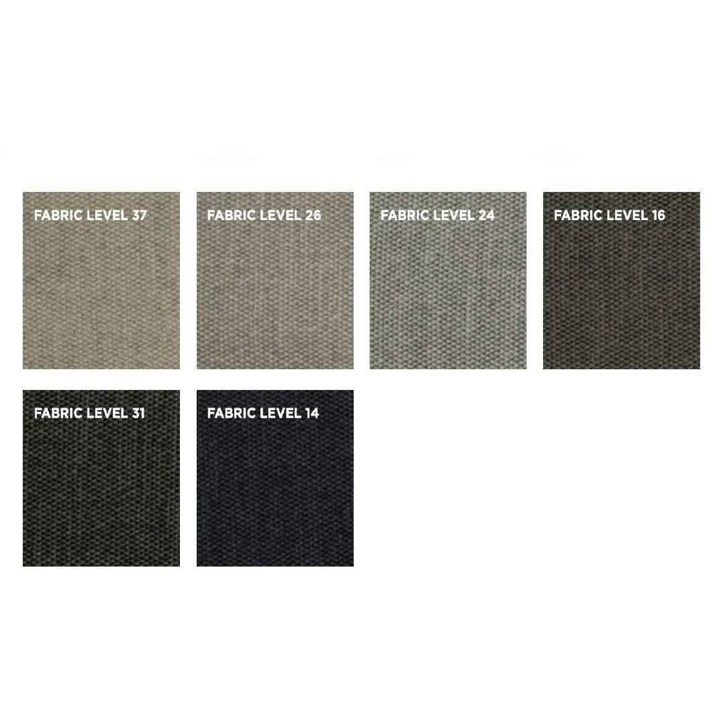 Level fabric swatches for the Ra Sectional by Eilersen, showcasing a variety of neutral hues with a durable woven finish.