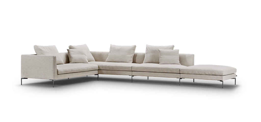 Quick Ship Ra Sectional by Eilersen in a light neutral tone, featuring modular seating and slim metal legs for a contemporary look.