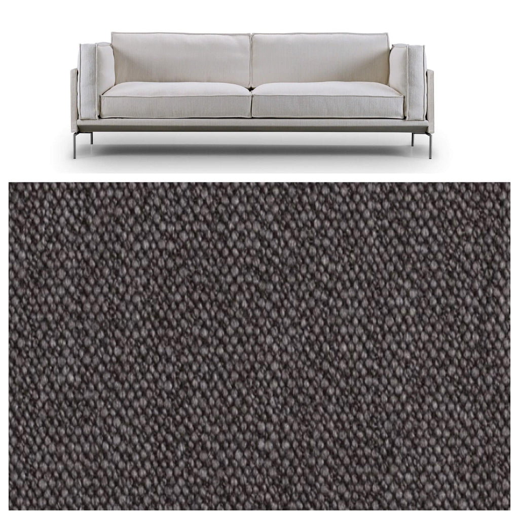Slimline Sofa by Eilersen in Gravel 16 fabric, 94.5 x 36 inches, shown with close-up of dark textured upholstery for quick ship option.