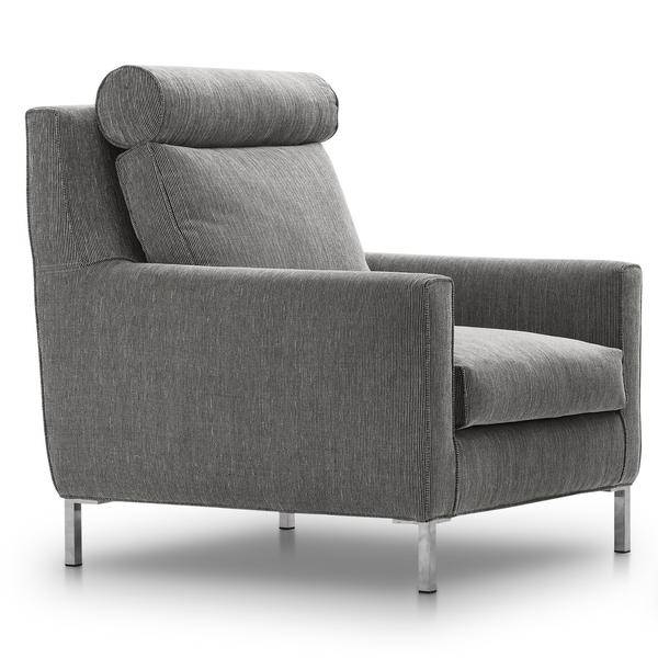 Streamline High Back armchair by Eilersen in grey upholstery with matching headrest and sleek metal legs, perfect for contemporary interiors.