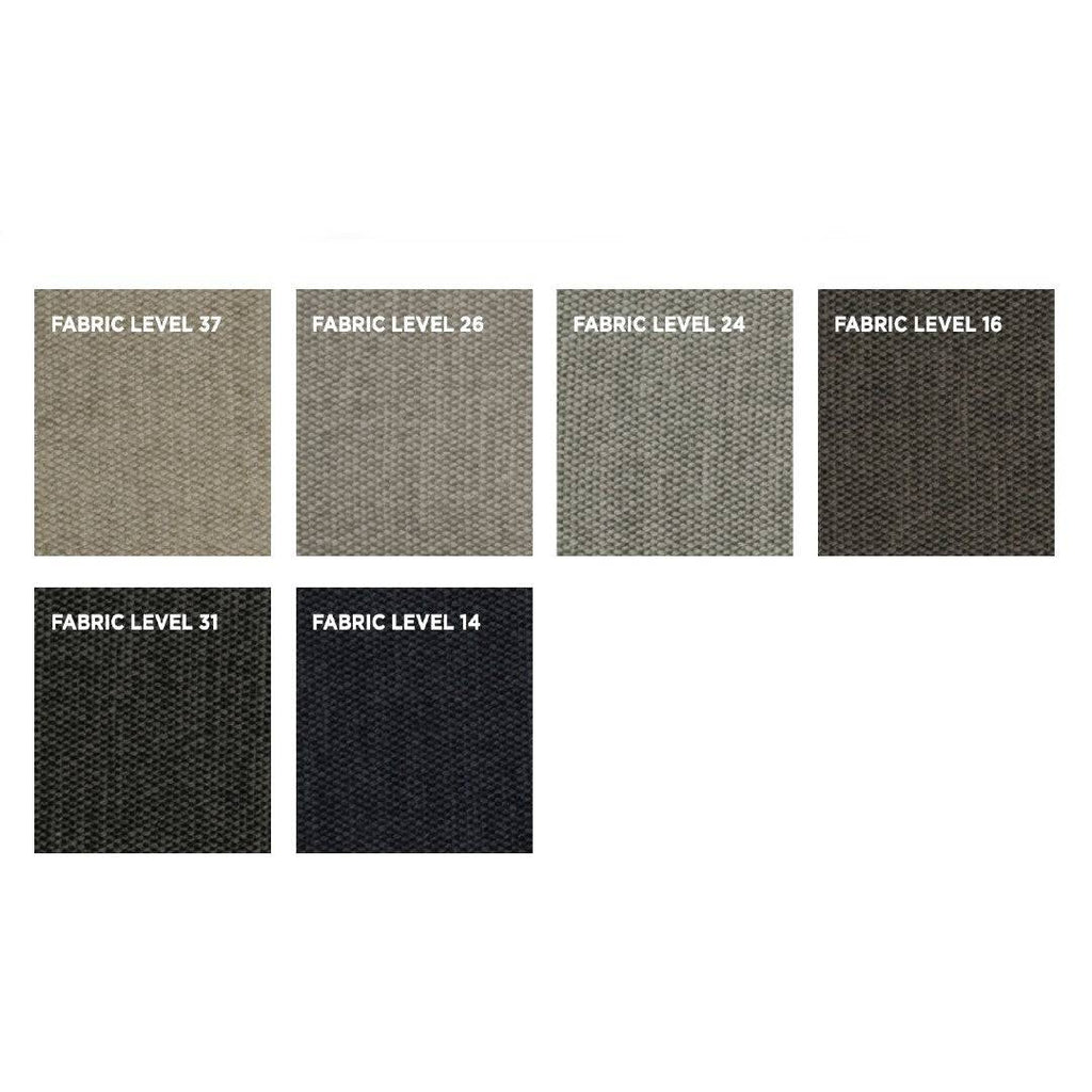 Fabric Level swatch options for Streamline Sofa by Eilersen at Trade Source Furniture, showcasing 7 neutral-toned woven fabric selections.