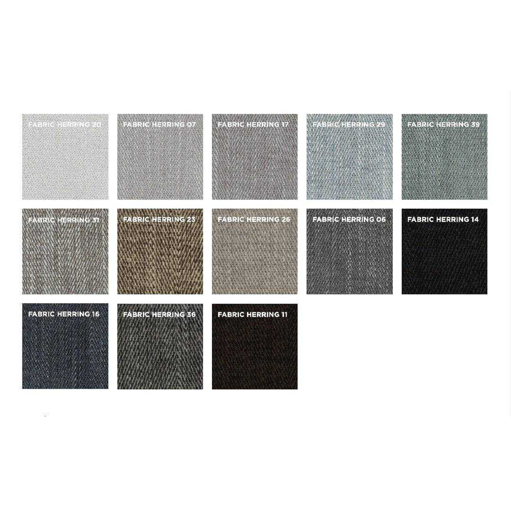 Expanded Fabric Herring swatch options for Streamline Sofa by Eilersen at Trade Source Furniture, with 14 woven textures in cool tones.
