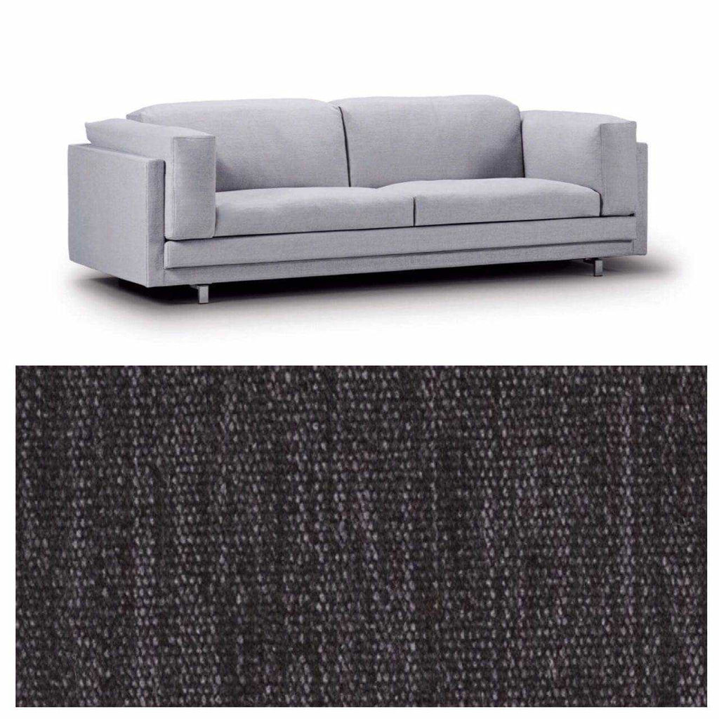 Light grey Tub Sofa by Eilersen paired with a close-up of Plindy 0016 fabric texture, ideal for custom upholstery selection.