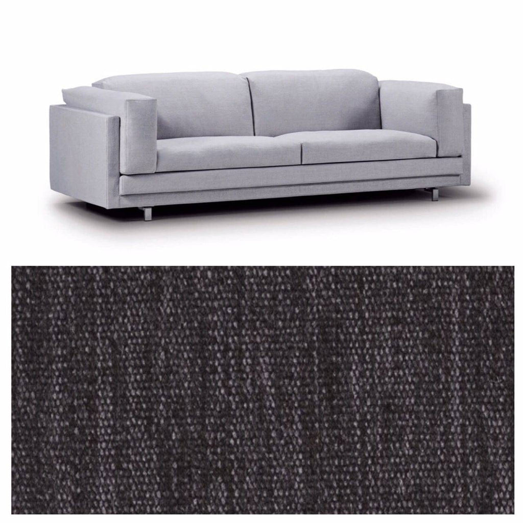 Light grey Tub Sofa by Eilersen paired with a close-up of Plindy 0016 fabric texture, ideal for custom upholstery selection.