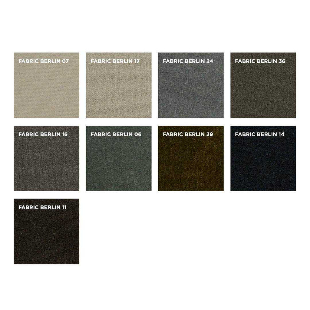 Berlin fabric collection for Eilersen Tub Sofa, offering a variety of muted and rich tones for personalized upholstery.