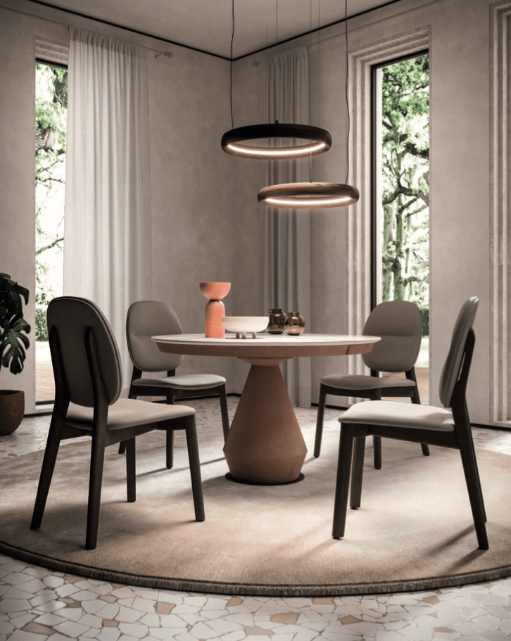Lycos Round Extendable Marble Glass Dining Table - Ozzio Italia