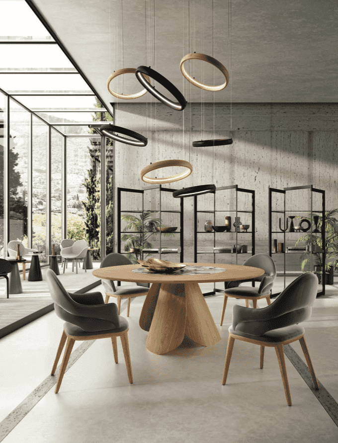 Veliero Wood Round Dining Table with Center Ceramic Tray - Ozzio Italia