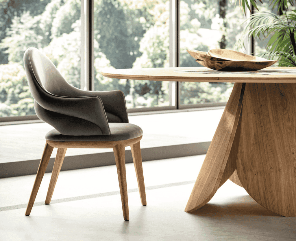 Veliero Wood Round Dining Table with Center Ceramic Tray - Ozzio Italia