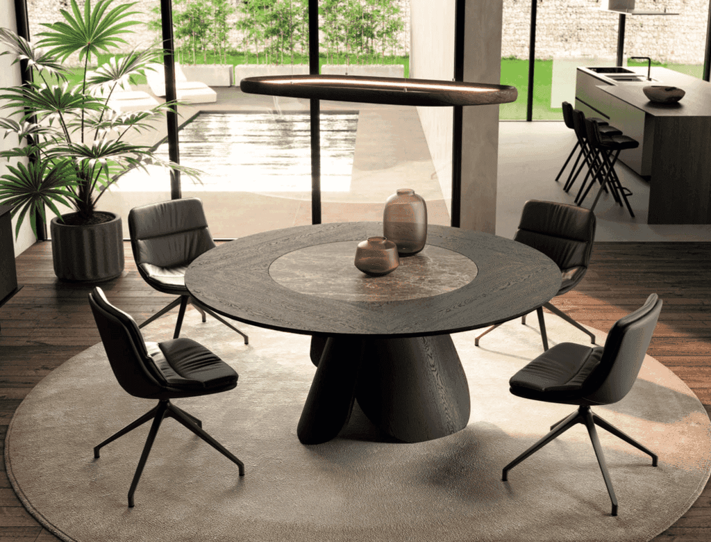 Veliero Wood Round Dining Table with Center Ceramic Tray - Ozzio Italia