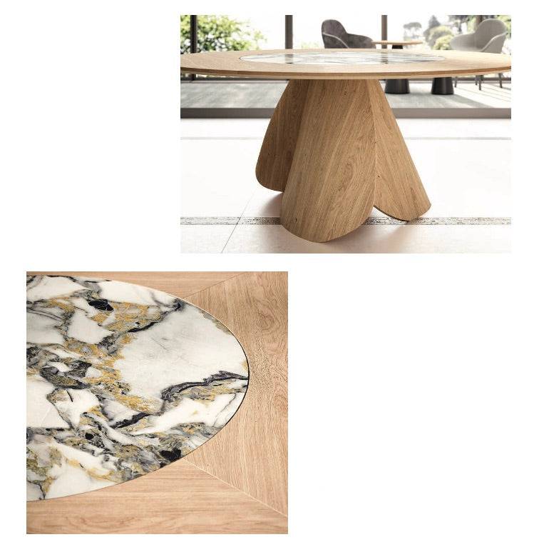Veliero Wood Round Dining Table with Center Ceramic Tray - Ozzio Italia