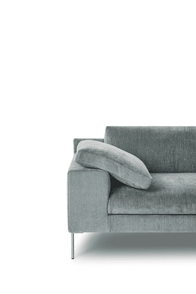 Close-up of Shu Sofa by Eilersen highlighting its structured armrest and premium blue upholstery, perfect for upscale furniture collections.