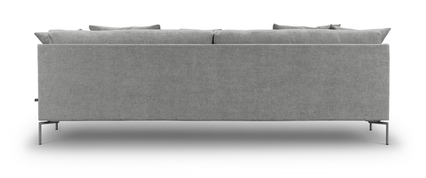 Rear view of Ash Custom Fit Sofa by Eilersen in grey fabric, showcasing its clean back profile and modern frame at Trade Source Furniture.