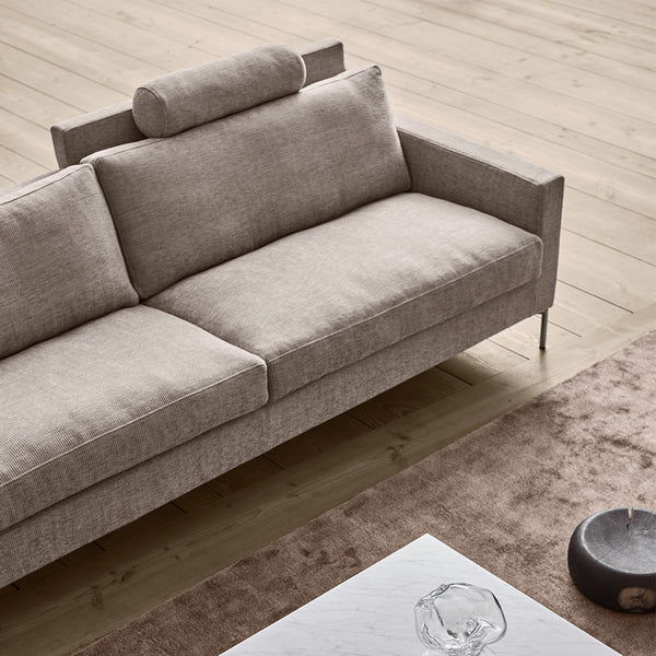 Top view of the Quick Ship Lift Sofa by Eilersen in beige, highlighting plush cushions, clean lines, and modern Scandinavian design.