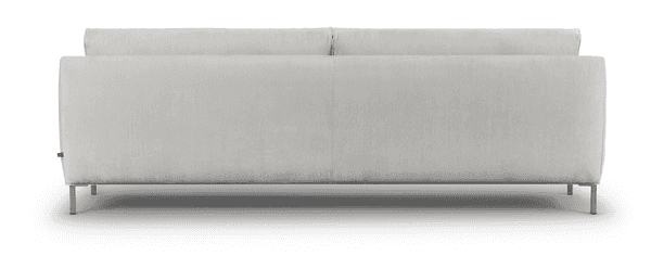 Rear view of the Streamline Sofa by Eilersen at Trade Source Furniture in beige fabric, emphasizing its clean back profile and slim metal legs.