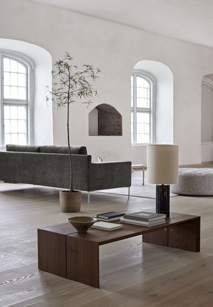 Rear view of Shu Sofa by Eilersen in a serene living space with natural light, showcasing its clean lines and modern silhouette.