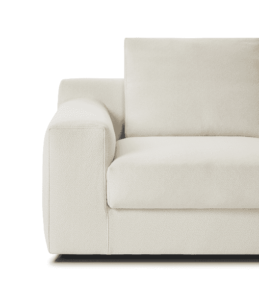 Close-up of the Aton Mini Sofa by Eilersen in white, highlighting the armrest and cushion texture. A soft, modern sofa with premium craftsmanship.