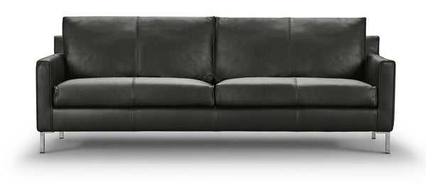 Front view of the Streamline Sofa by Eilersen at Trade Source Furniture in black leather, showcasing its contemporary and structured form.