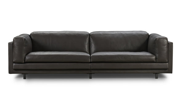Front view of the Eilersen Tub Sofa in dark brown leather, perfect for modern and classic interiors alike.
